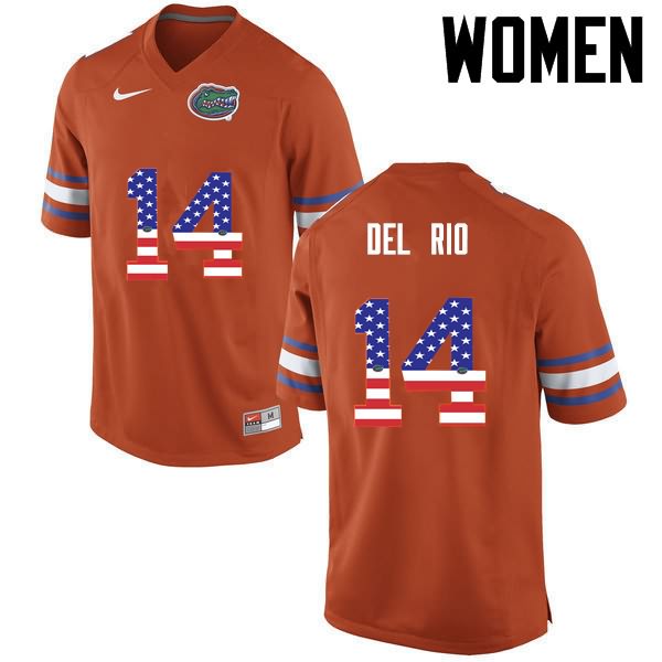NCAA Florida Gators Luke Del Rio Women's #14 USA Flag Fashion Nike Orange Stitched Authentic College Football Jersey LGA1464VB